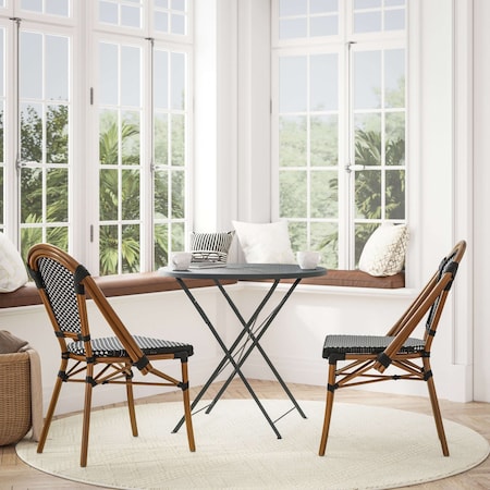 Flash Furniture Black/White PE Rattan Stacking Paris Chair, 2PK 2-SDA-AD642001-BKWH-NAT-GG